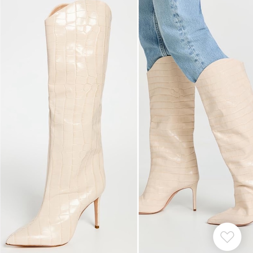 Schutz Maryana Eggshell Croc Embossed Leather Tall Heeled Boot 6 1/2 NWT